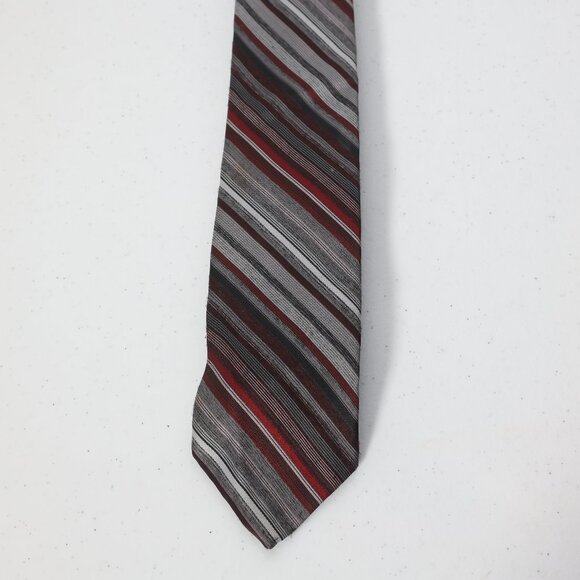 Carlin's Tie Stripe Red Gray White by Oleg Cassini - Picture 1 of 4